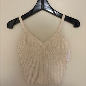 Beige Ribbed Knit Women's Top